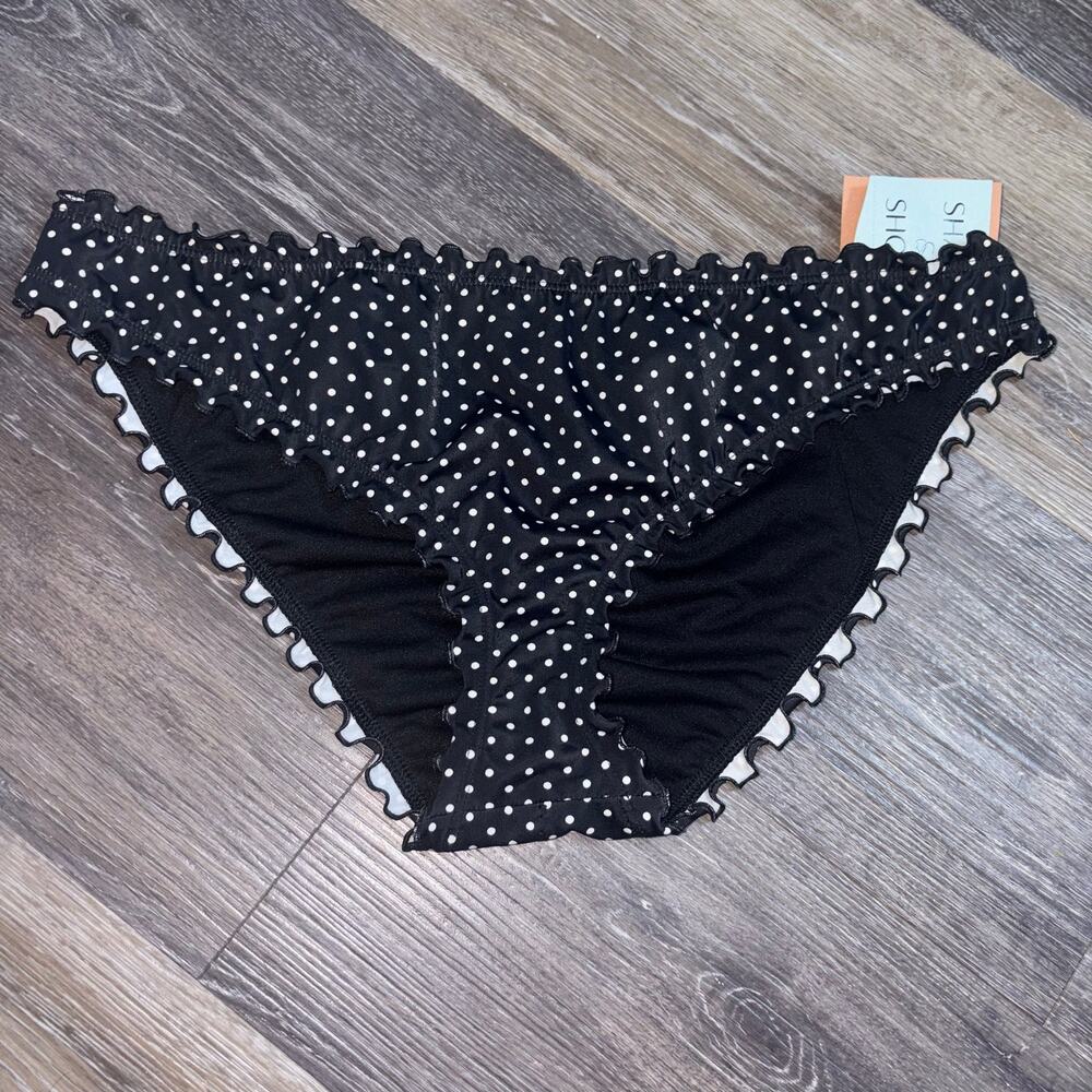 Shade & Shore Black White Polka Dot Ruffle Cheeky Bikini Bottom L & XL NWT - Picture 2 of 3